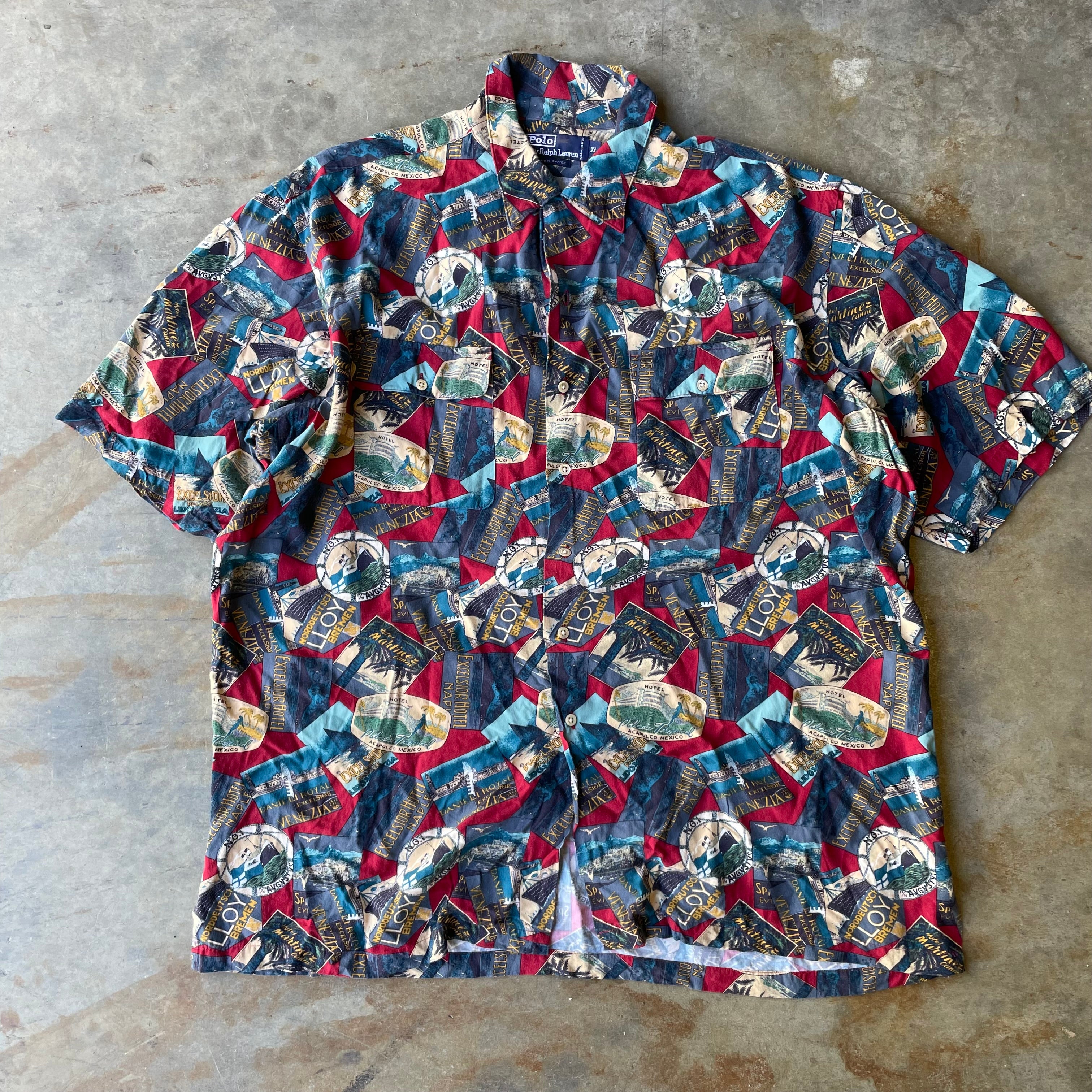 Vintage Ralph Lauren Polo Rayon Postcard Souvenir Print Shirt Sz XL