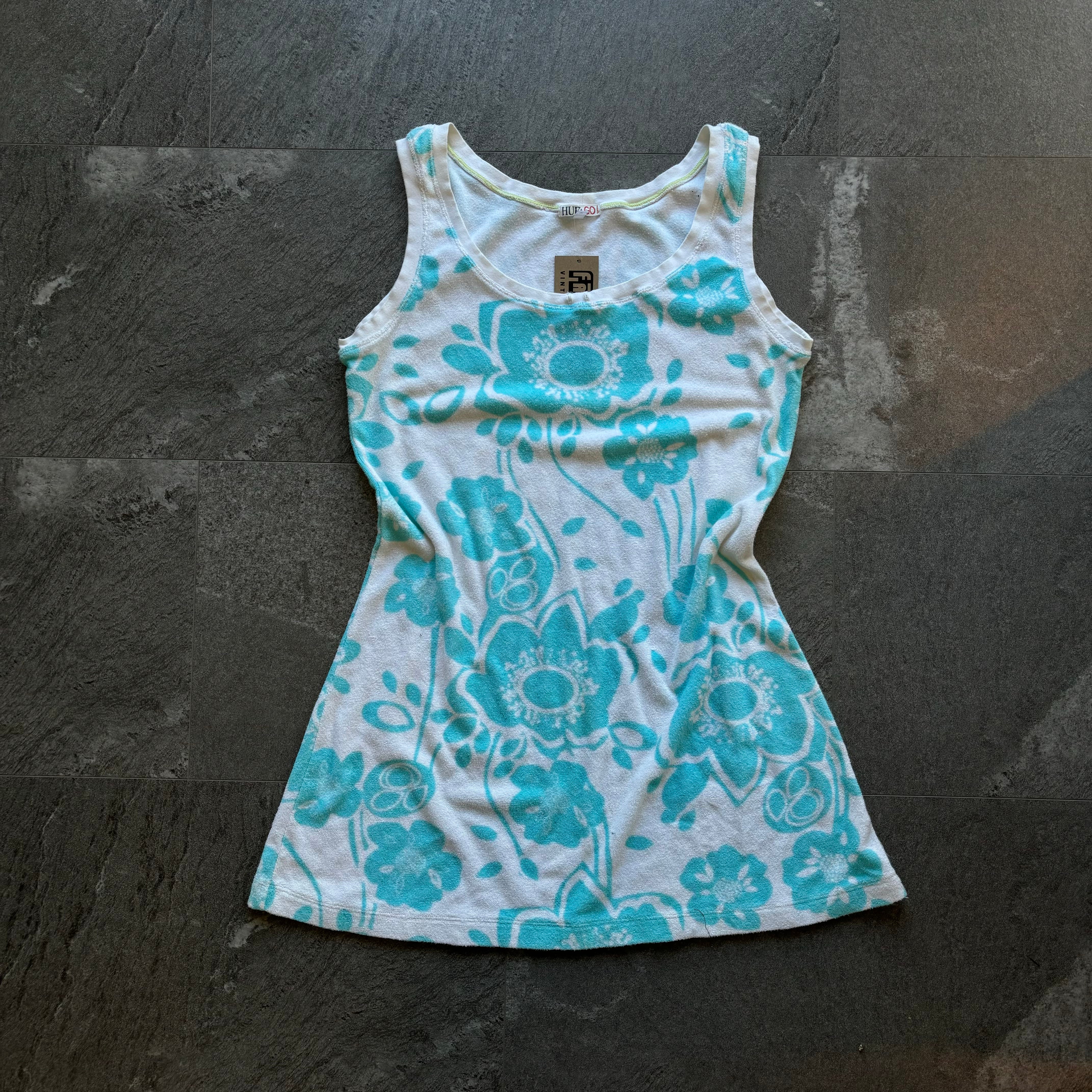 Vintage Hue to Go Blue & White Floral Print Towel Dress size-M
