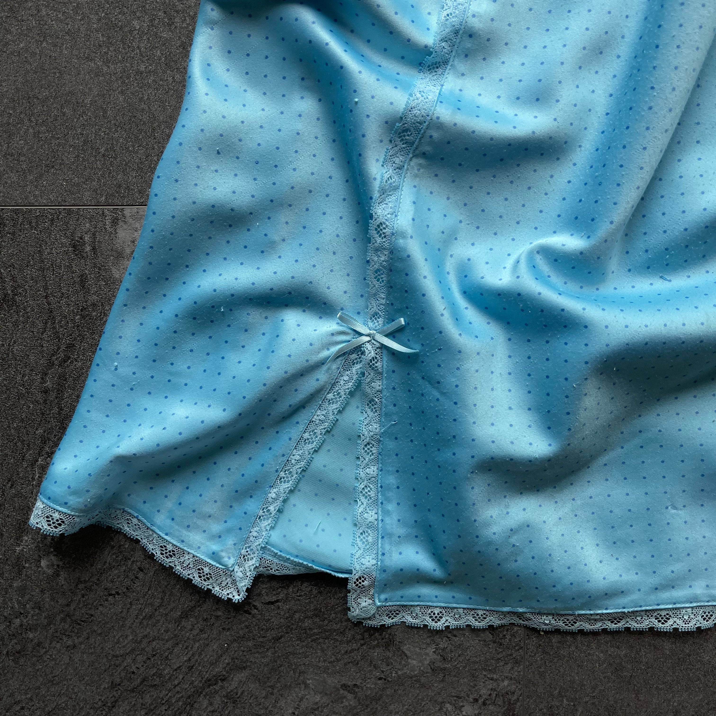 Vintage Jessica Blue Lace & Silk Polka Dot Mini Dress size-L/G