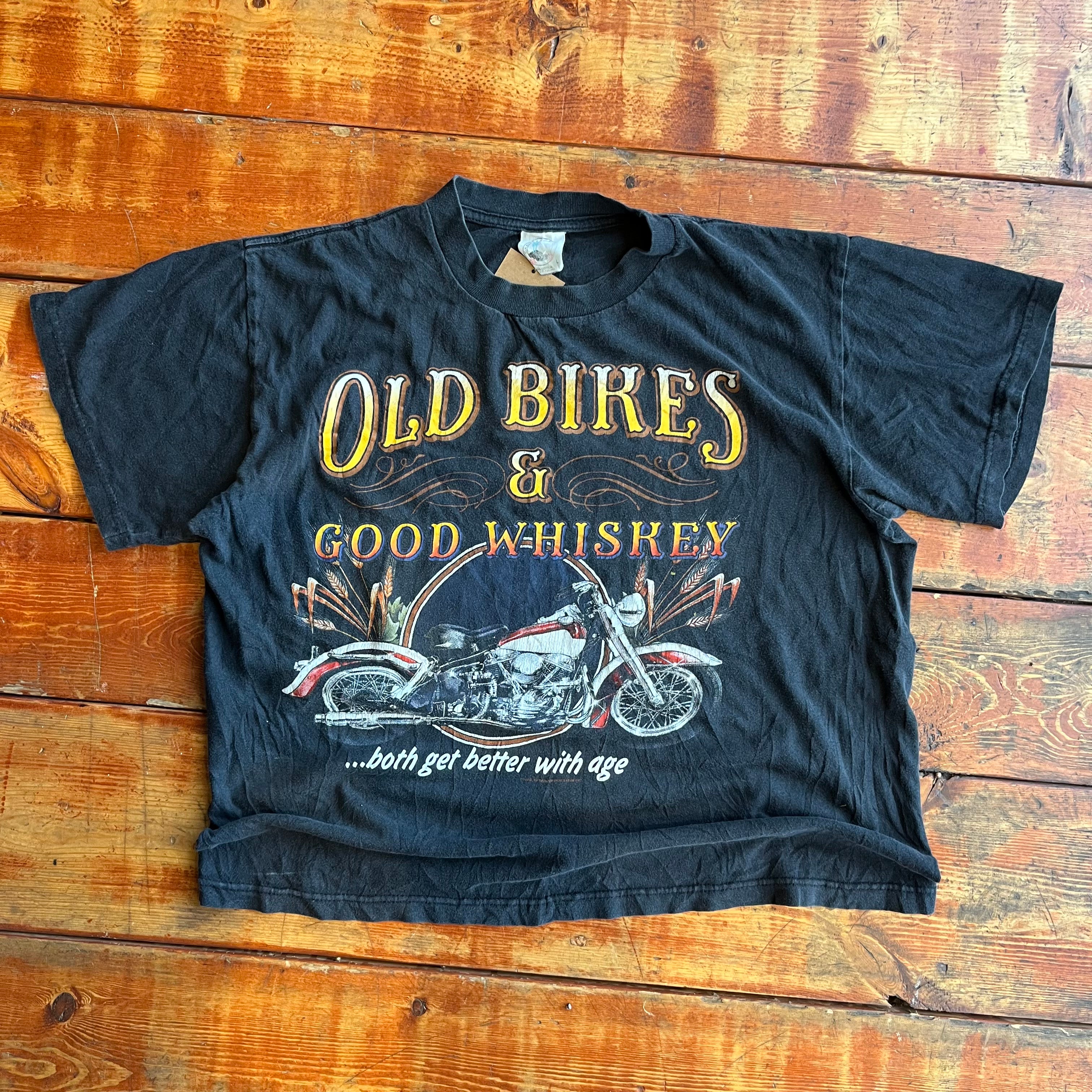 Vintage Old Bikes And Good Whiskey Harley Tee (L)