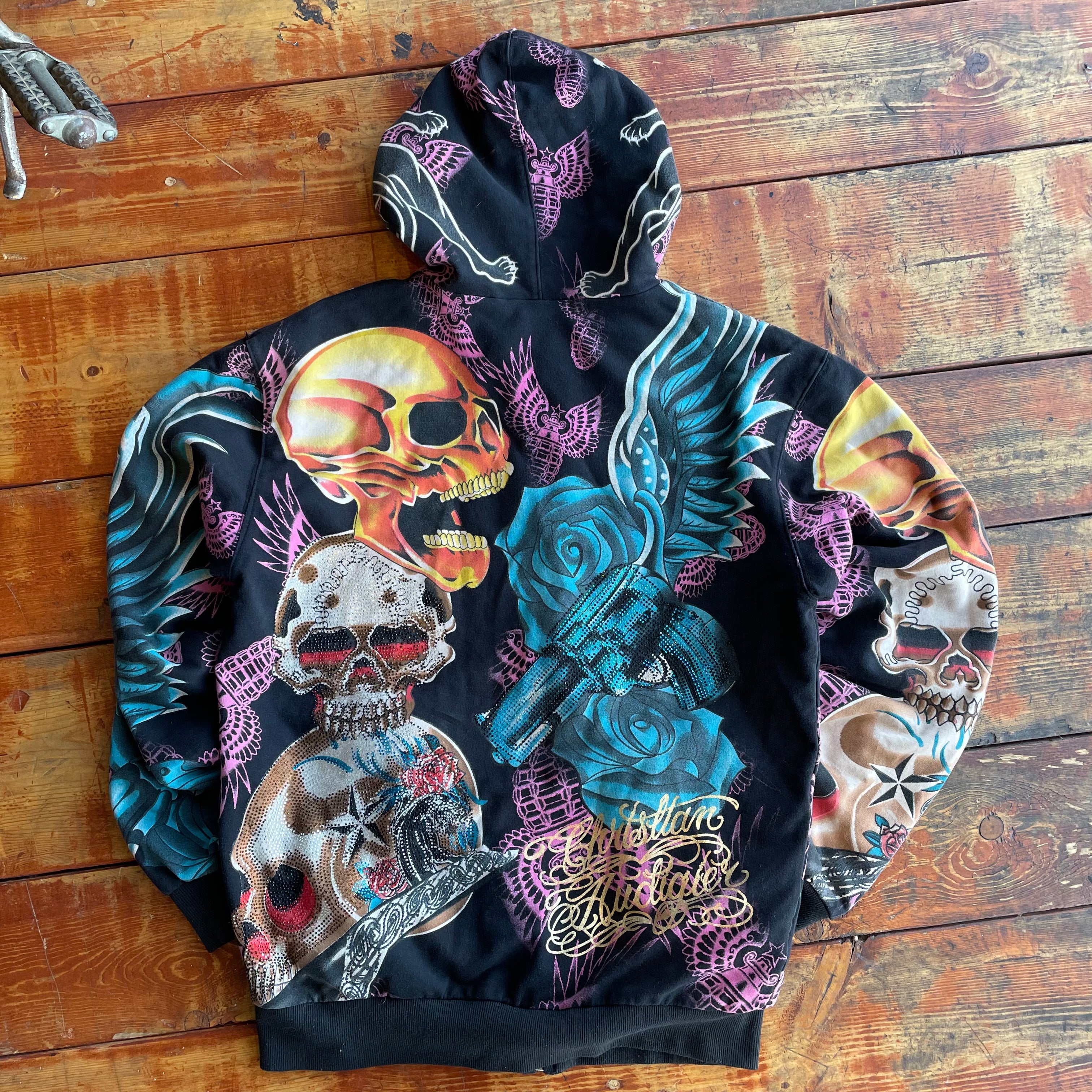 Vintage Christian Audigier Skull Zip Up. (M) hoodie OTHER 