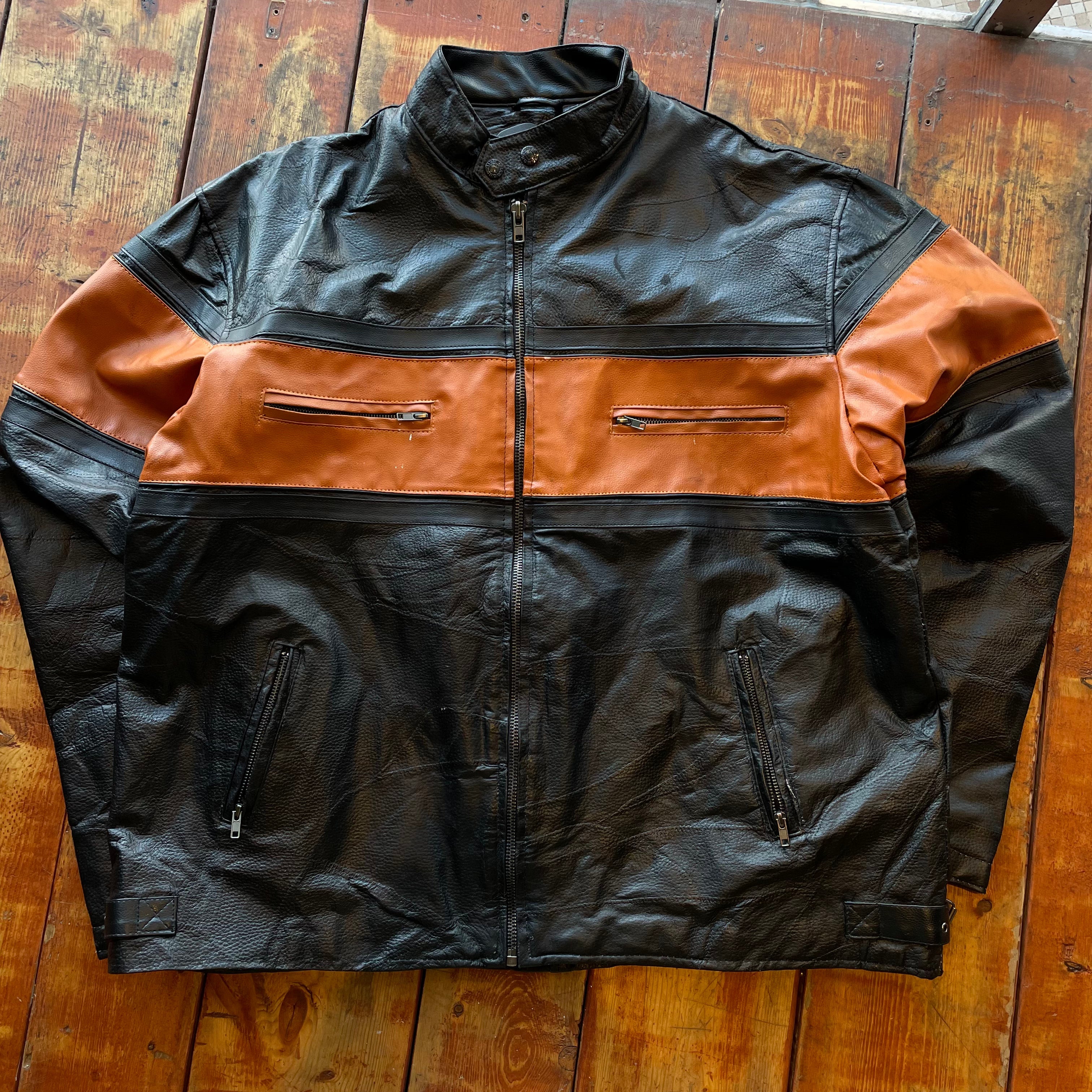 Vintage Racing Leather Jacket with Orange Stripe (3X) jacket OTHER 