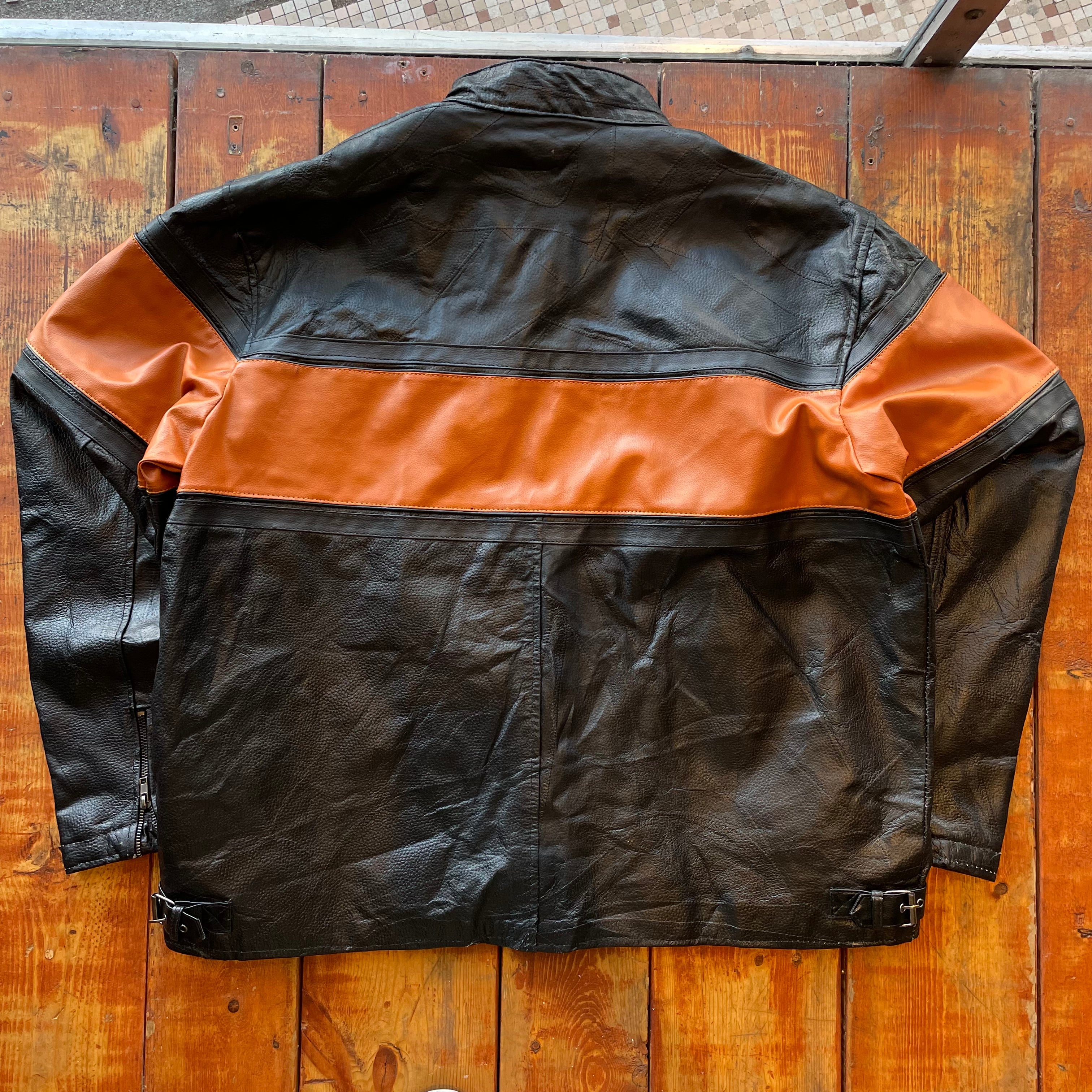 Vintage Racing Leather Jacket with Orange Stripe (3X) jacket OTHER 